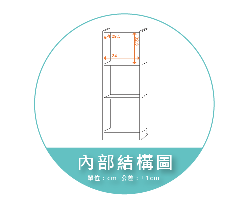 【金階塑鋼】DIY 置物櫃(三格) 內部結構圖